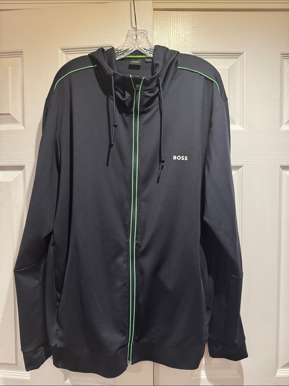 BOSS Black Hooded Windbreaker with Green Trim